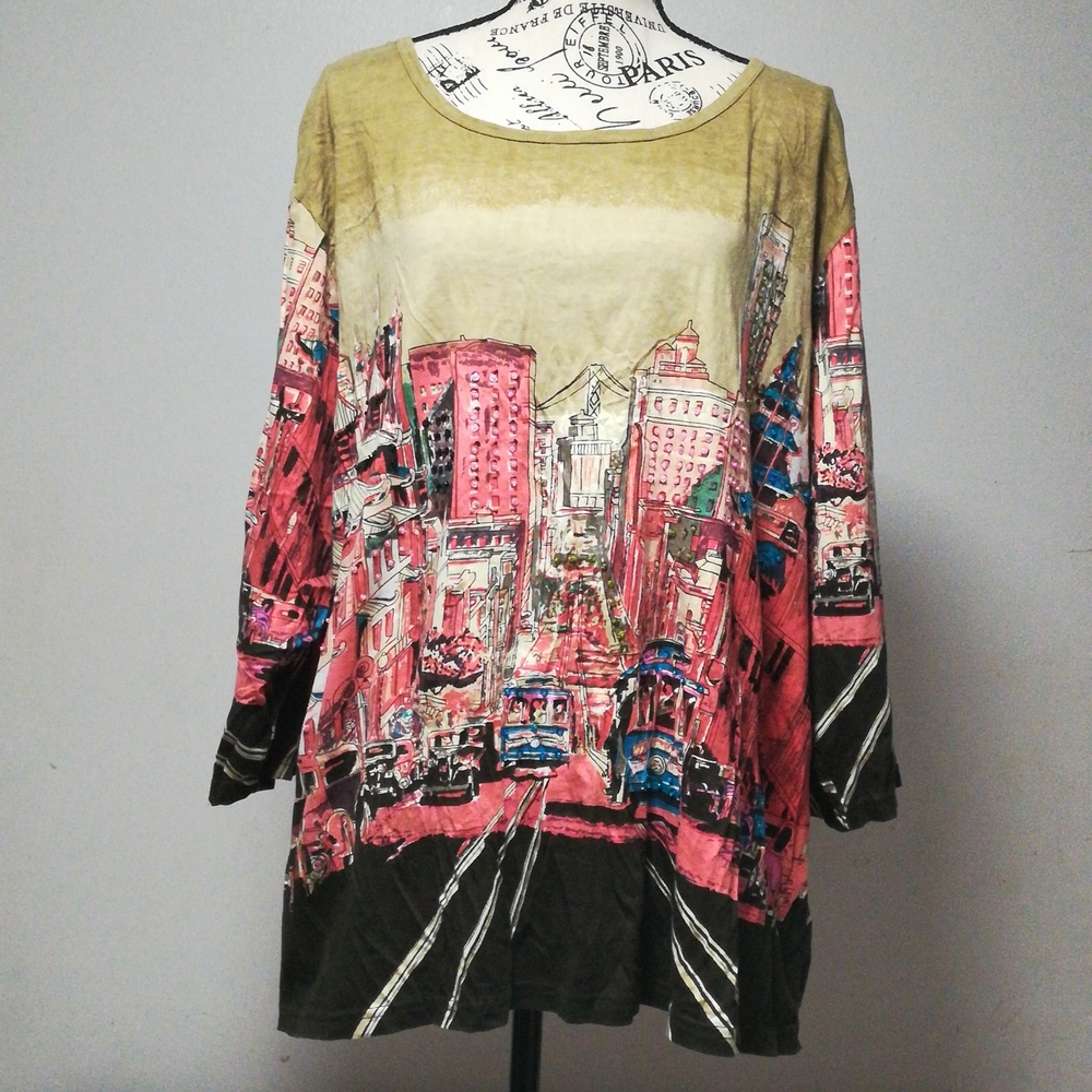Liz & Me Sequin Print Tops Size 2X 100% Cotton